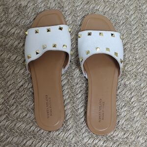 White and Gold Studded Women's Slides